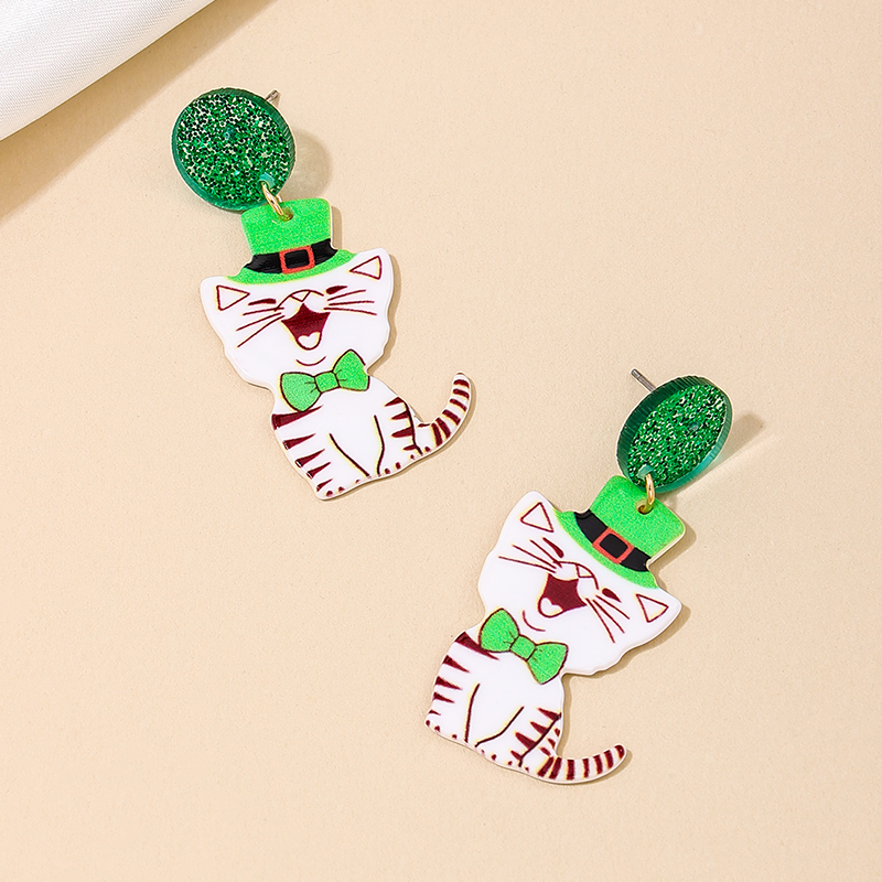 1 Piece Simple Style Classic Style Animal Cat Printing Arylic Drop Earrings display picture 1