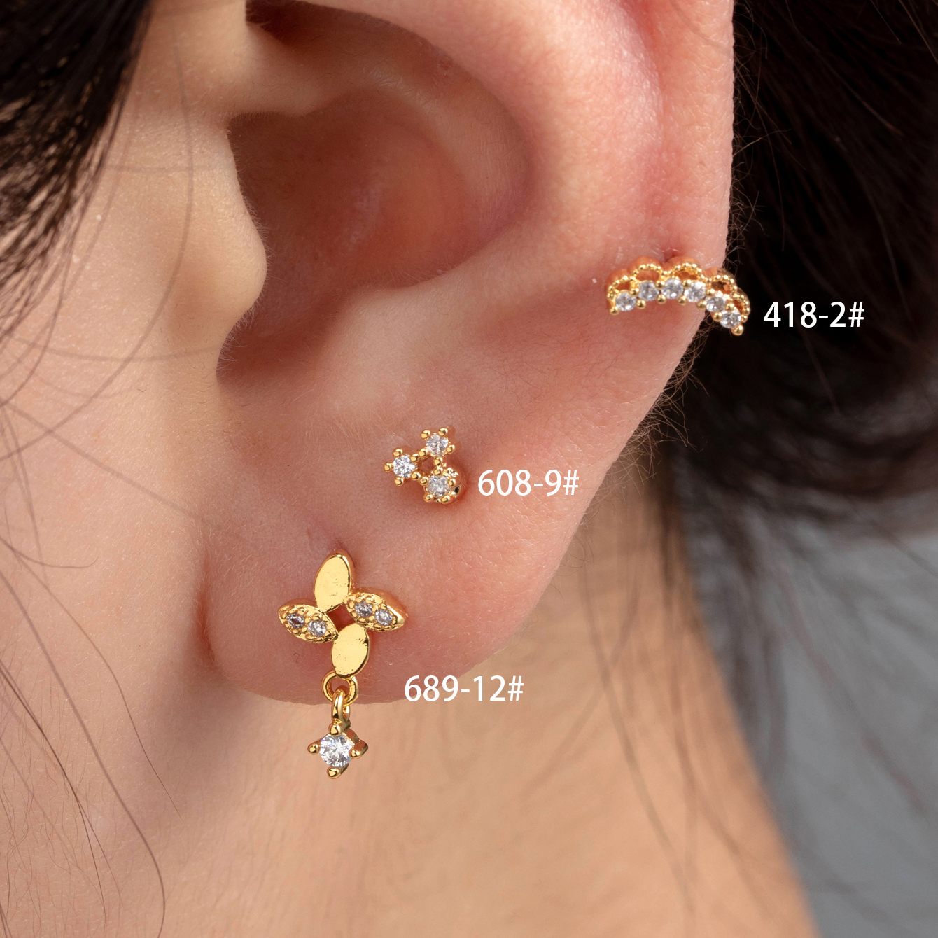 1 Piece Casual French Style Triangle Windmill Inlay Copper Zircon Ear Studs display picture 4