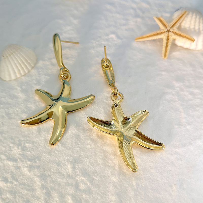 1 Pair Casual Beach Tropical Starfish Alloy K Gold Plated Drop Earrings display picture 3
