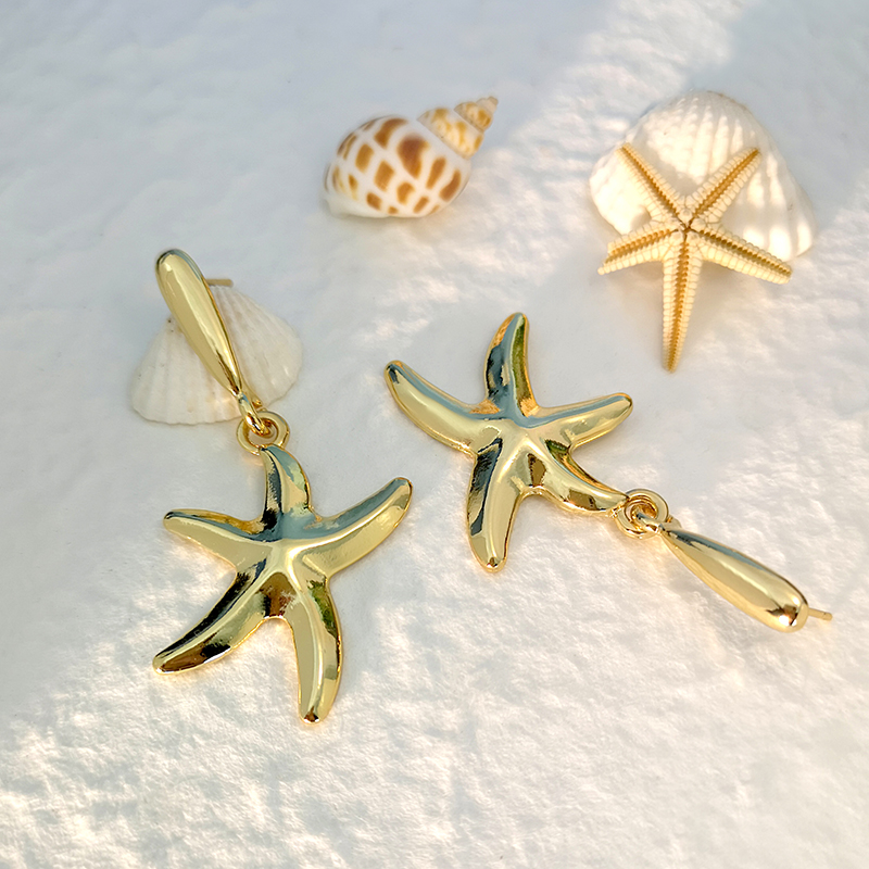 1 Pair Casual Beach Tropical Starfish Alloy K Gold Plated Drop Earrings display picture 1