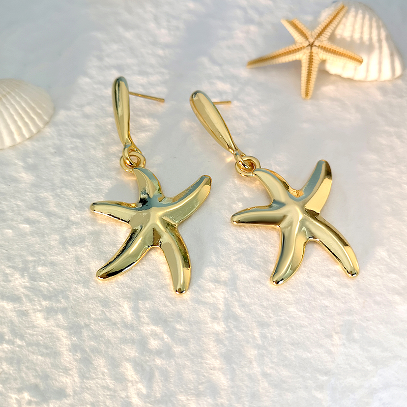 1 Pair Casual Beach Tropical Starfish Alloy K Gold Plated Drop Earrings display picture 5