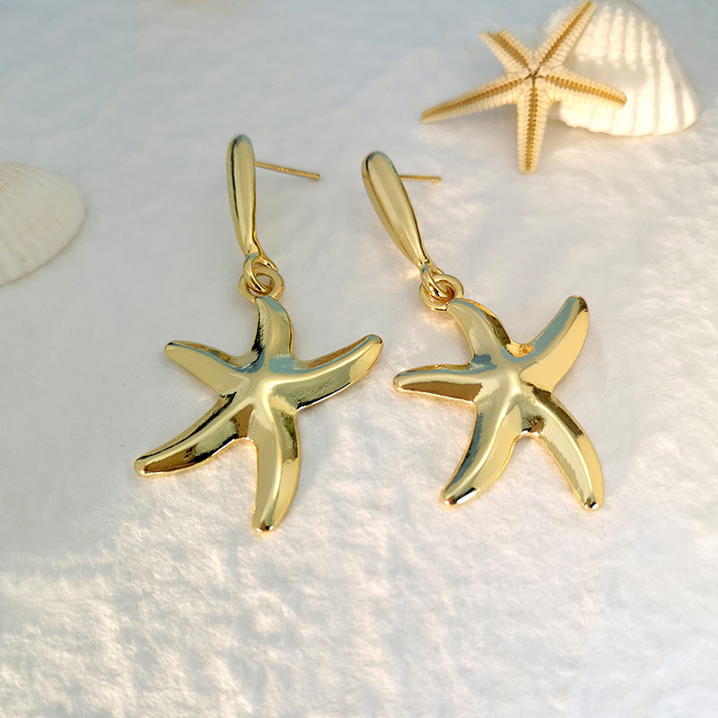 1 Pair Casual Beach Tropical Starfish Alloy K Gold Plated Drop Earrings display picture 2