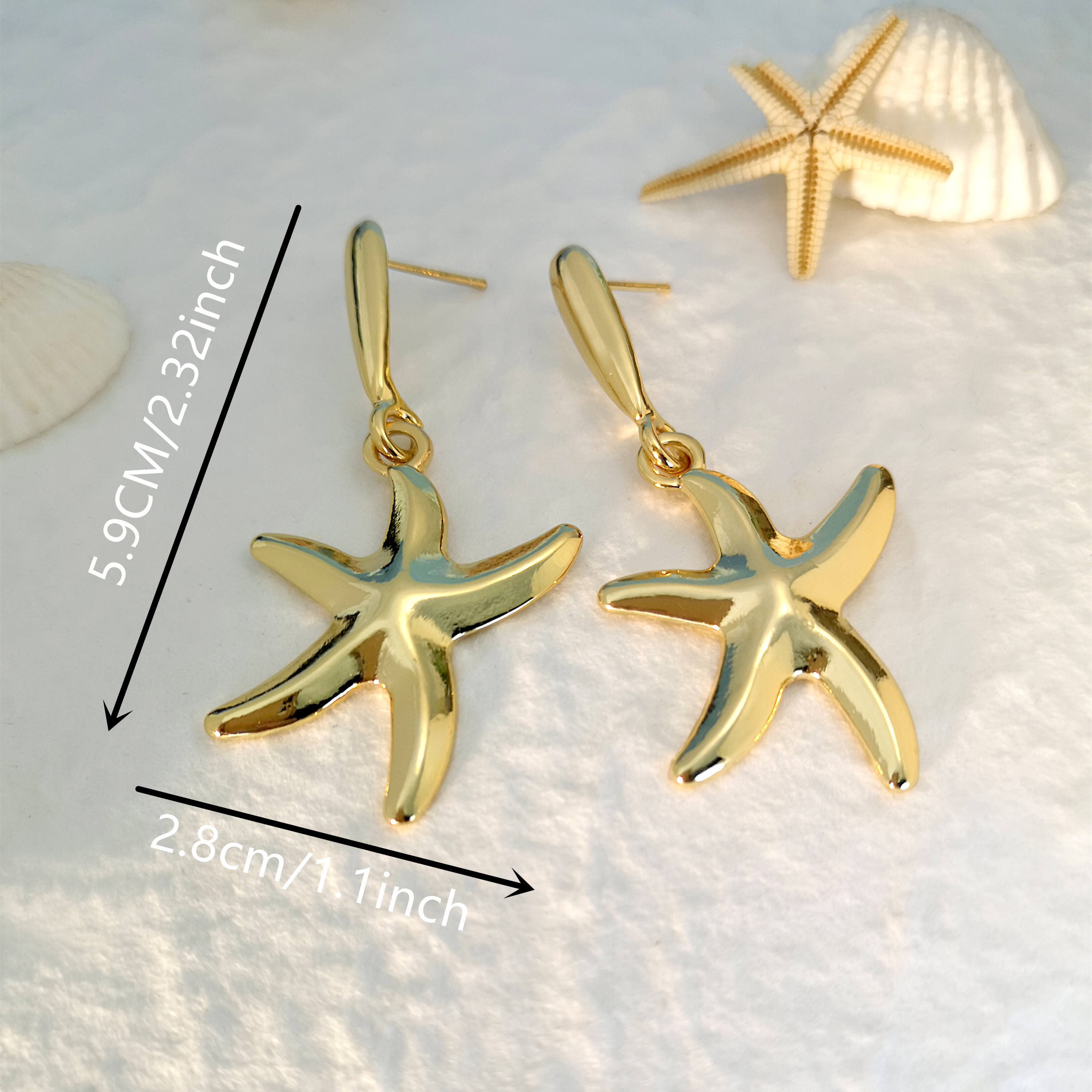1 Pair Casual Beach Tropical Starfish Alloy K Gold Plated Drop Earrings display picture 6