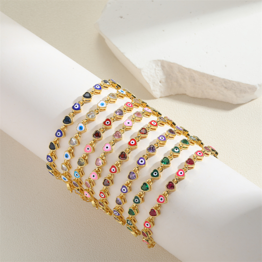 Copper 14K Gold Plated Vintage Style Inlay Color Block Zircon Bracelets display picture 3
