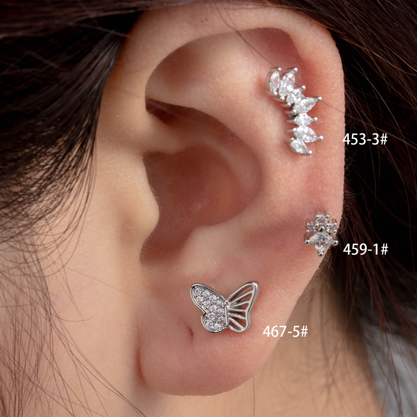 1 Piece Casual French Style Shiny Rhombus Butterfly Inlay Copper Zircon Cartilage Earrings display picture 4