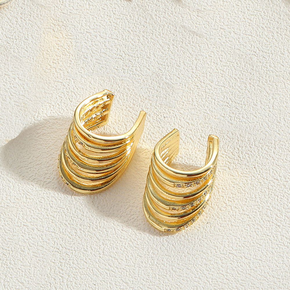 1 Paire Style Simple Anneau Couches Le Cuivre Le Cuivre Plaqué Or 14K Clips D'oreille display picture 5