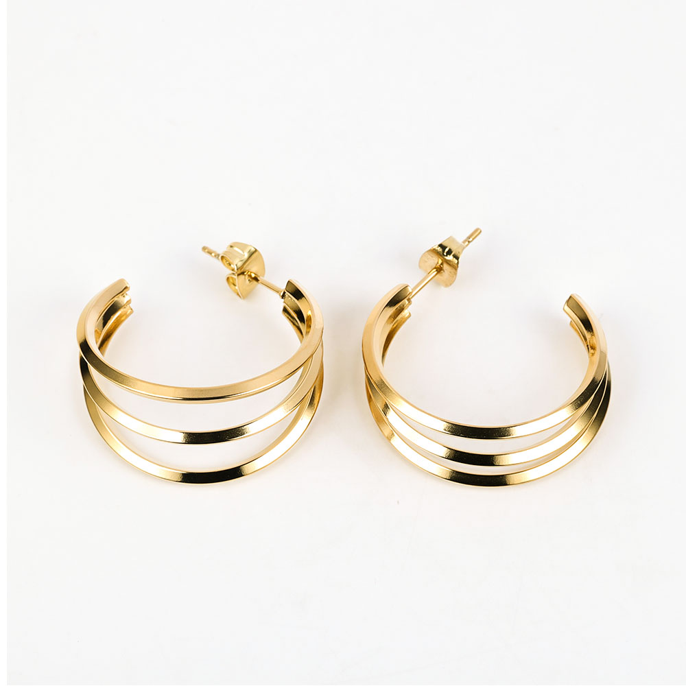 1 Pair Simple Style Geometric Polishing Hollow Out 201 Stainless Steel 18K Gold Plated Ear Studs display picture 17