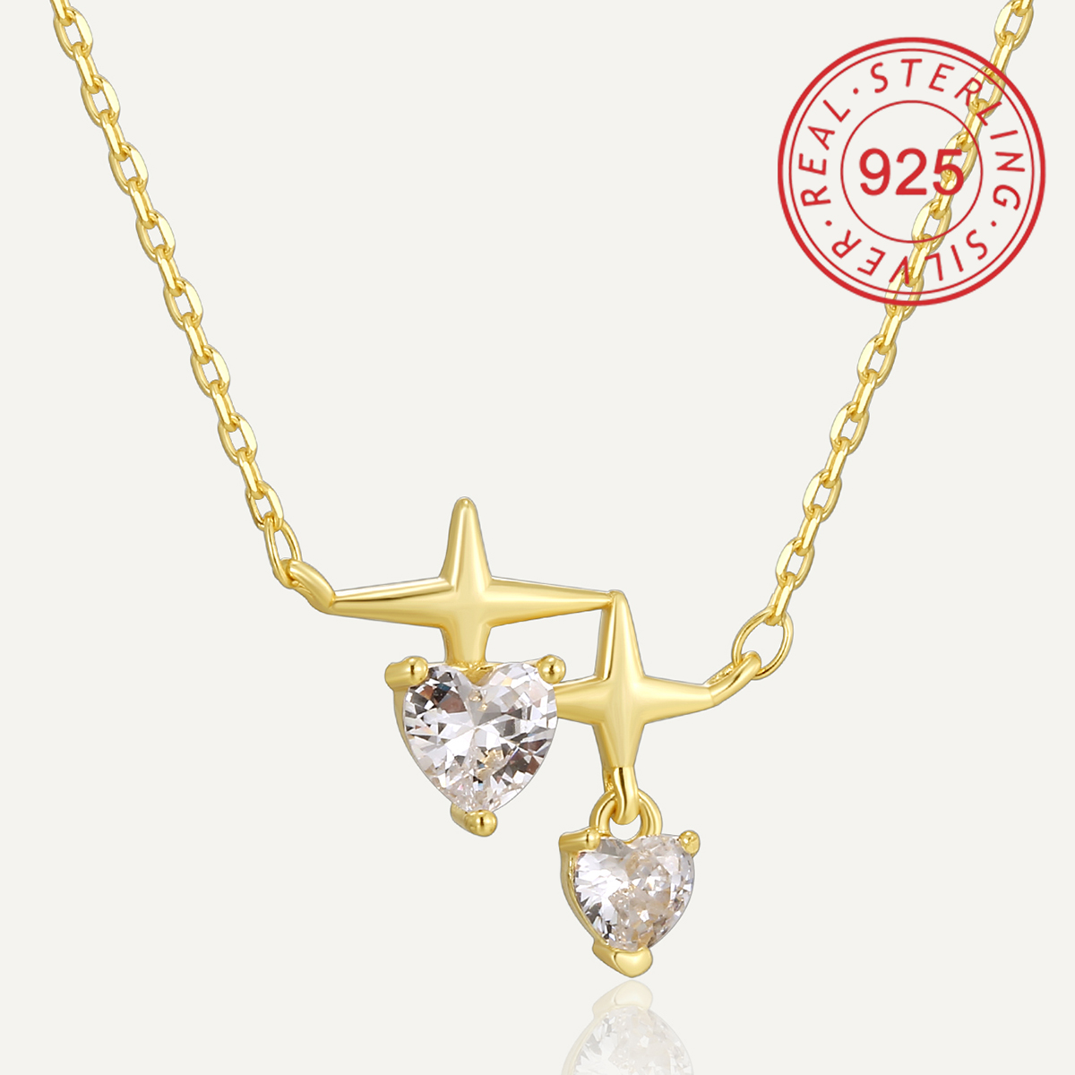 Sterling Silver 14K Gold Plated IG Style Shiny Inlay Star Heart Shape Shell Zircon Pendant Necklace display picture 1