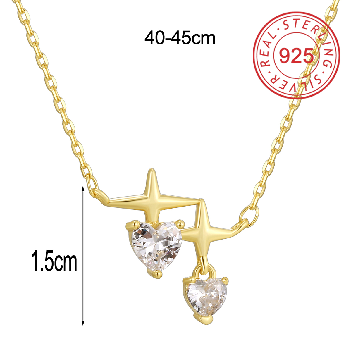 Sterling Silver 14K Gold Plated IG Style Shiny Inlay Star Heart Shape Shell Zircon Pendant Necklace display picture 4