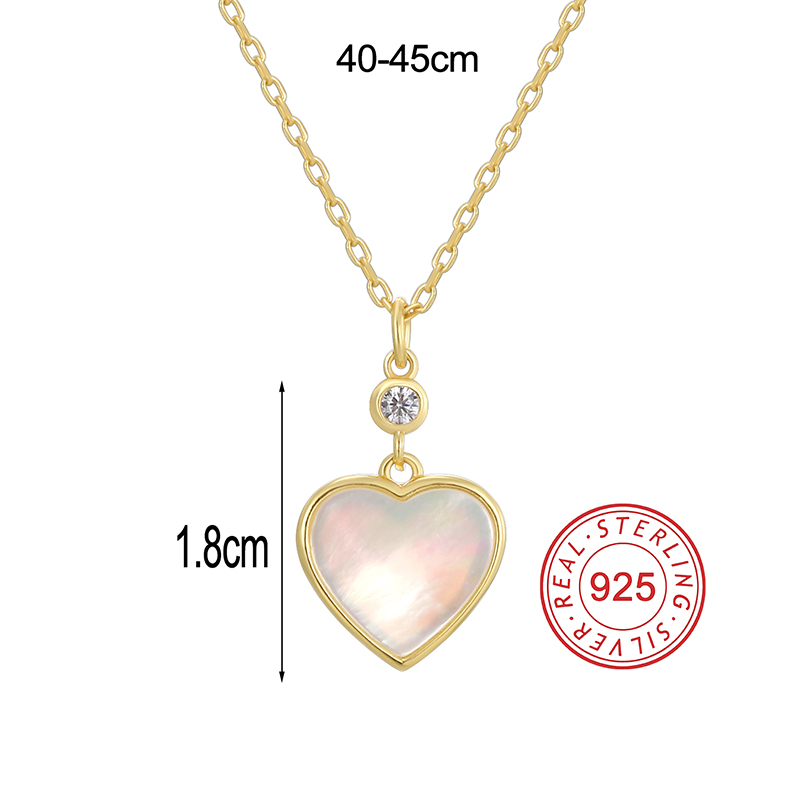 Sterling Silver 14K Gold Plated IG Style Shiny Inlay Star Heart Shape Shell Zircon Pendant Necklace display picture 7