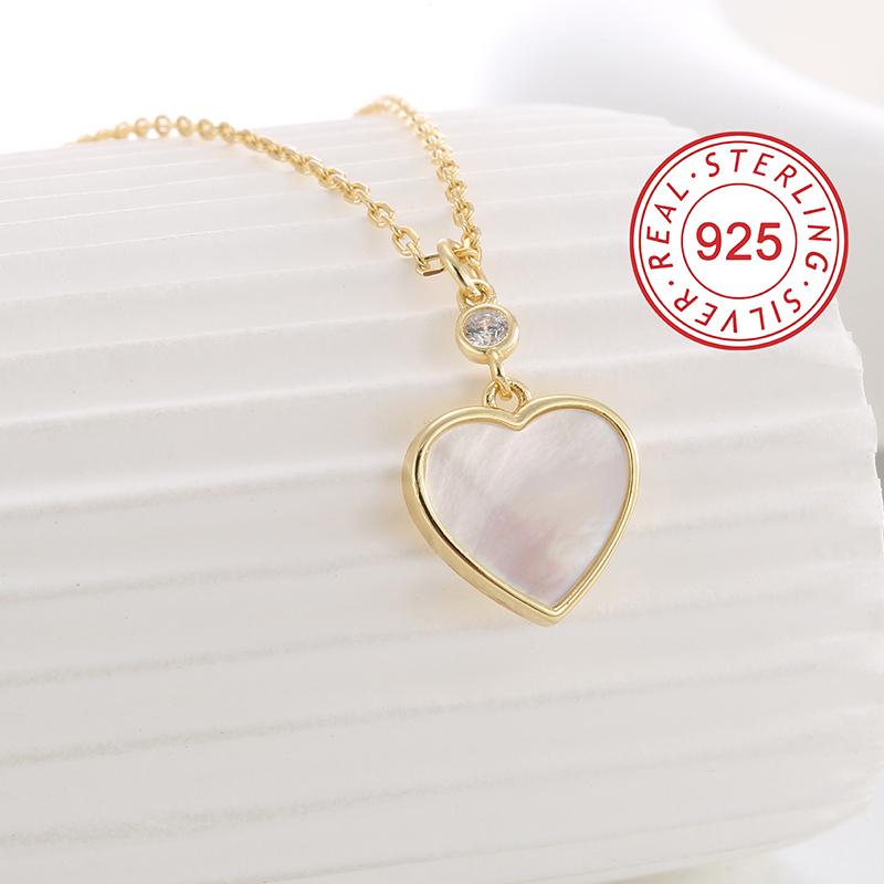 Sterling Silver 14K Gold Plated IG Style Shiny Inlay Star Heart Shape Shell Zircon Pendant Necklace display picture 8
