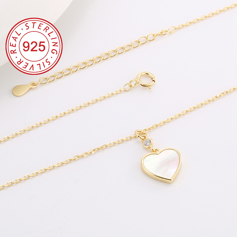 Sterling Silver 14K Gold Plated IG Style Shiny Inlay Star Heart Shape Shell Zircon Pendant Necklace display picture 9