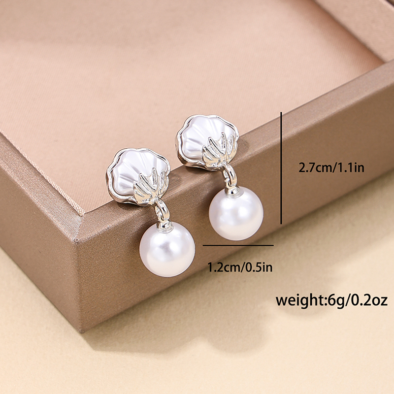 1 Piece Simple Style Classic Style Shell Inlay Alloy Pearl Drop Earrings display picture 5