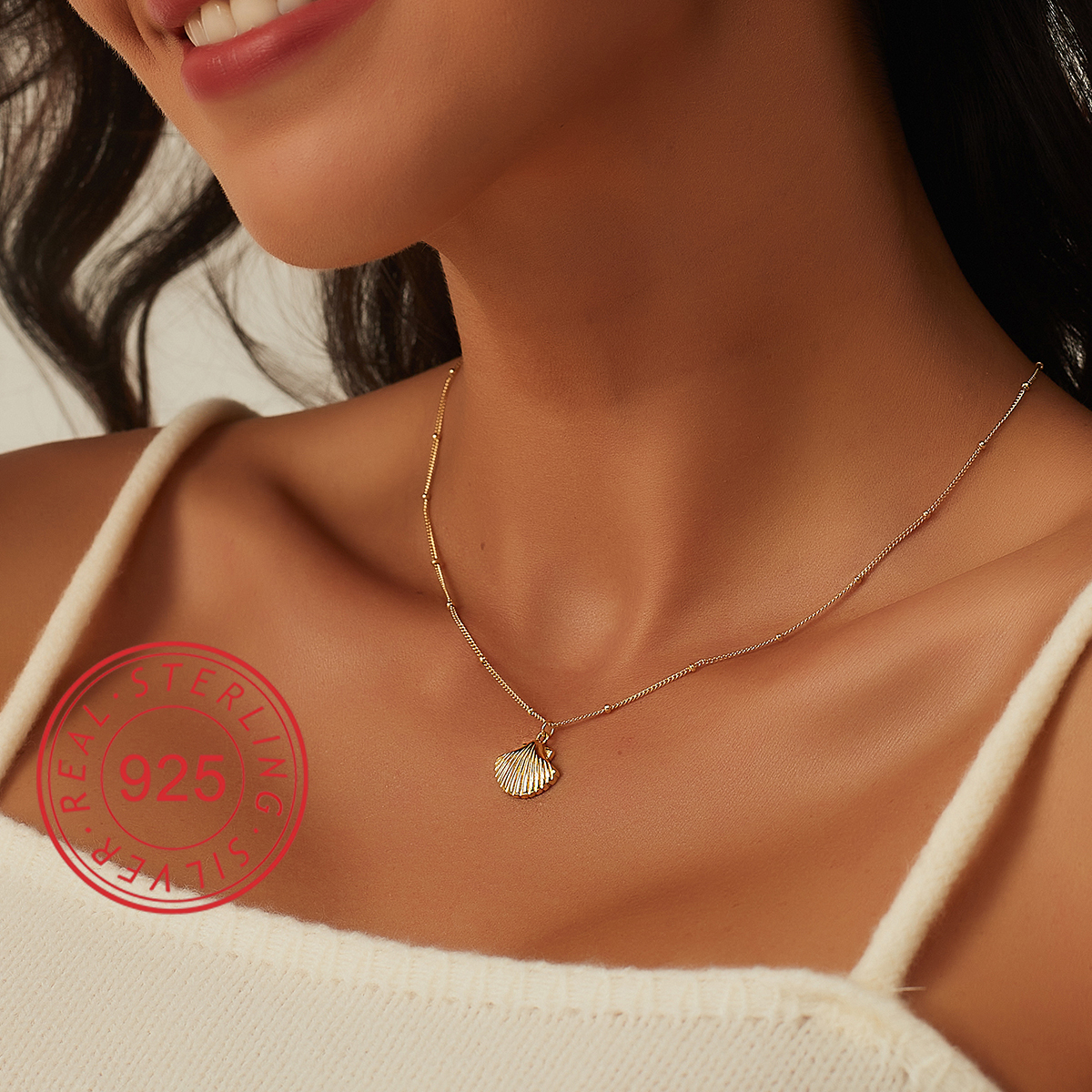 Sterling Silver 14K Gold Plated IG Style Simple Style Hollow Out Inlay Round Rhombus Shell Shell Zircon Pendant Necklace display picture 4