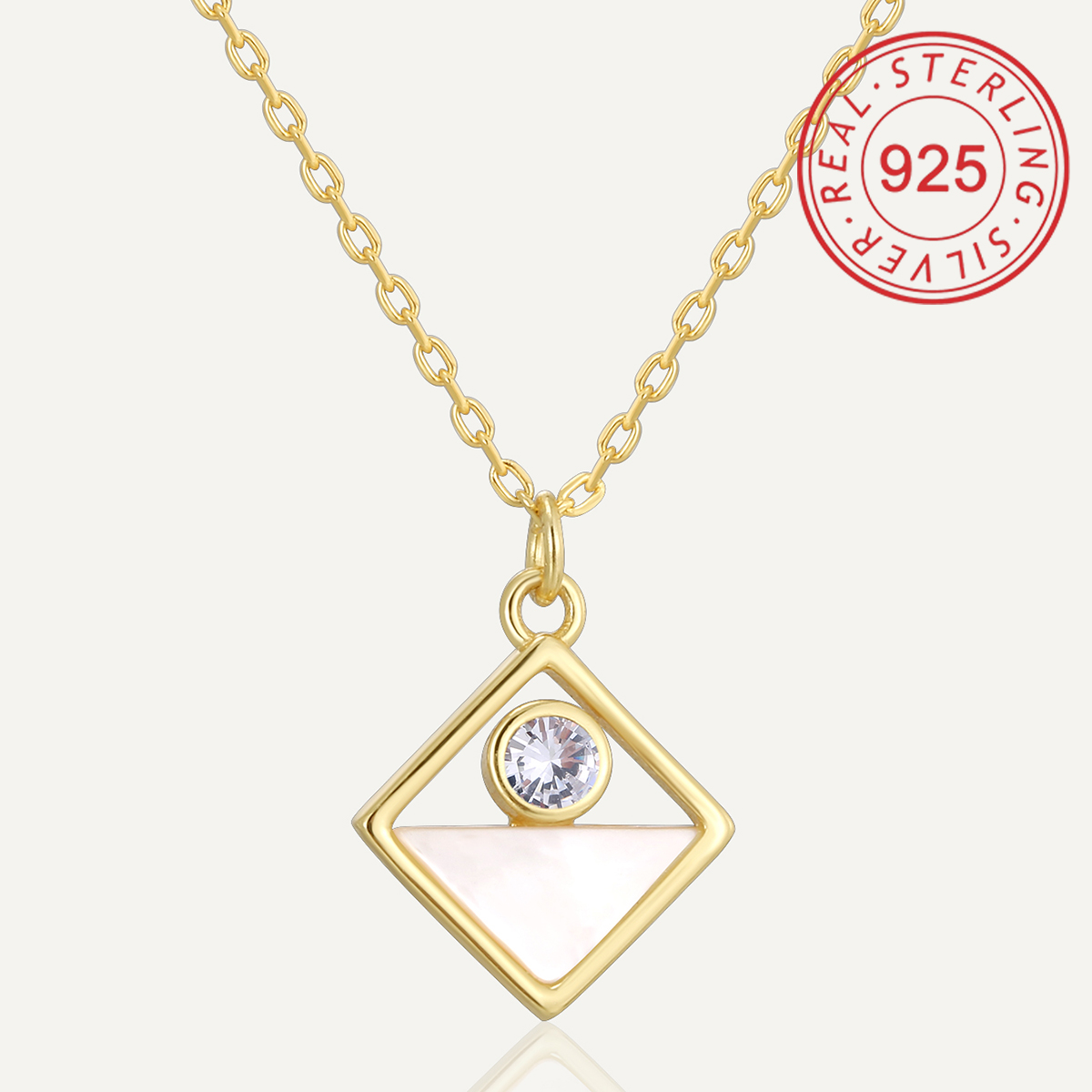 Sterling Silver 14K Gold Plated IG Style Simple Style Hollow Out Inlay Round Rhombus Shell Shell Zircon Pendant Necklace display picture 11