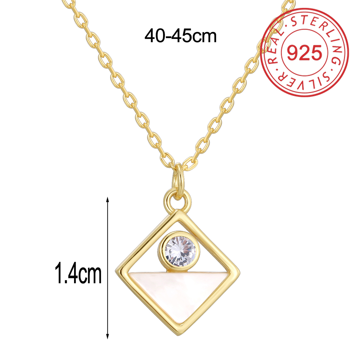 Sterling Silver 14K Gold Plated IG Style Simple Style Hollow Out Inlay Round Rhombus Shell Shell Zircon Pendant Necklace display picture 12