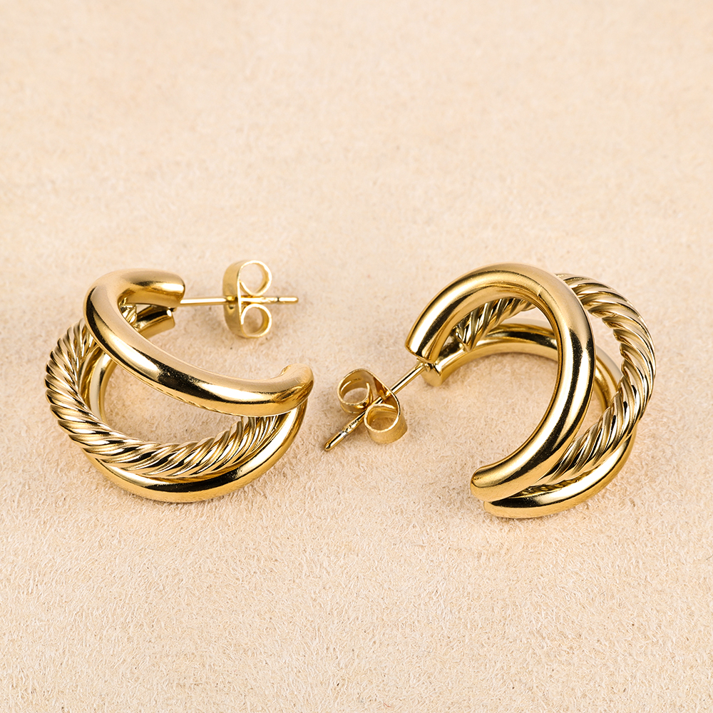 1 Pair Simple Style Geometric Polishing 201 Stainless Steel 18K Gold Plated Ear Studs display picture 28