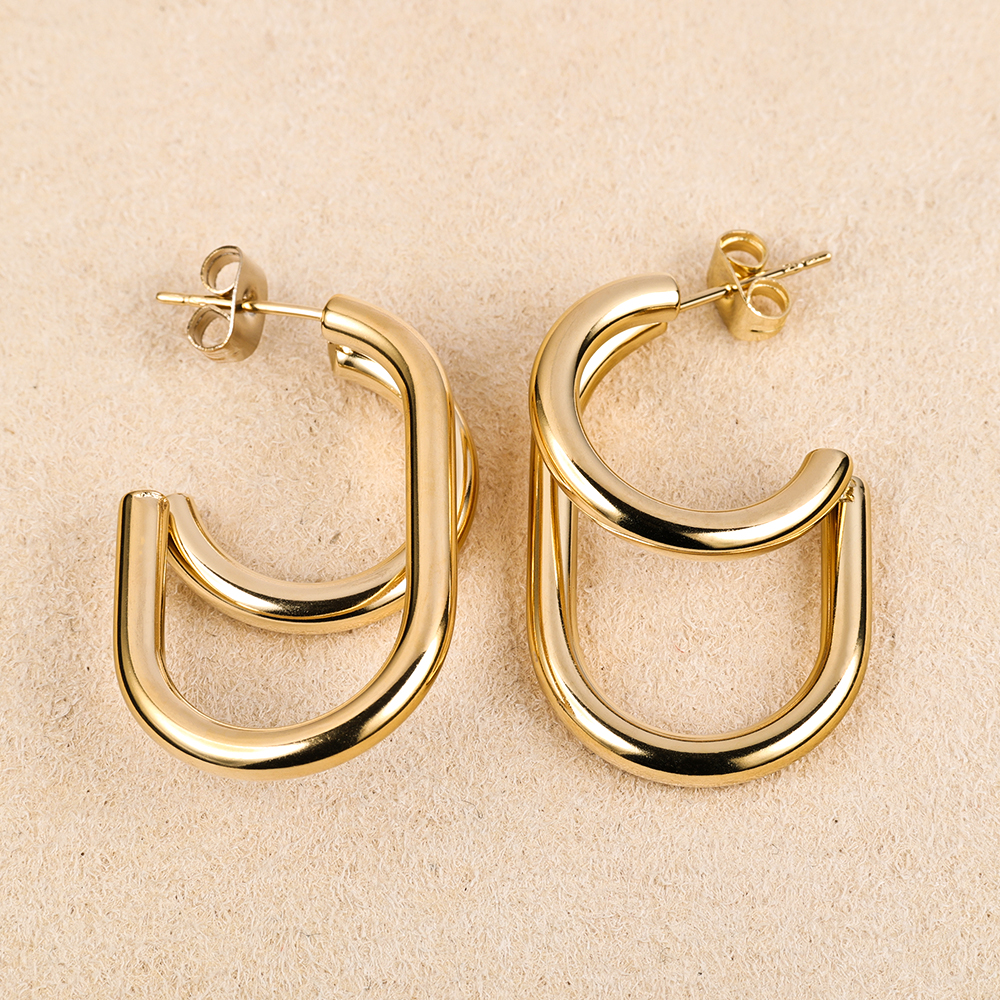 1 Pair Simple Style Geometric Polishing 201 Stainless Steel 18K Gold Plated Ear Studs display picture 33