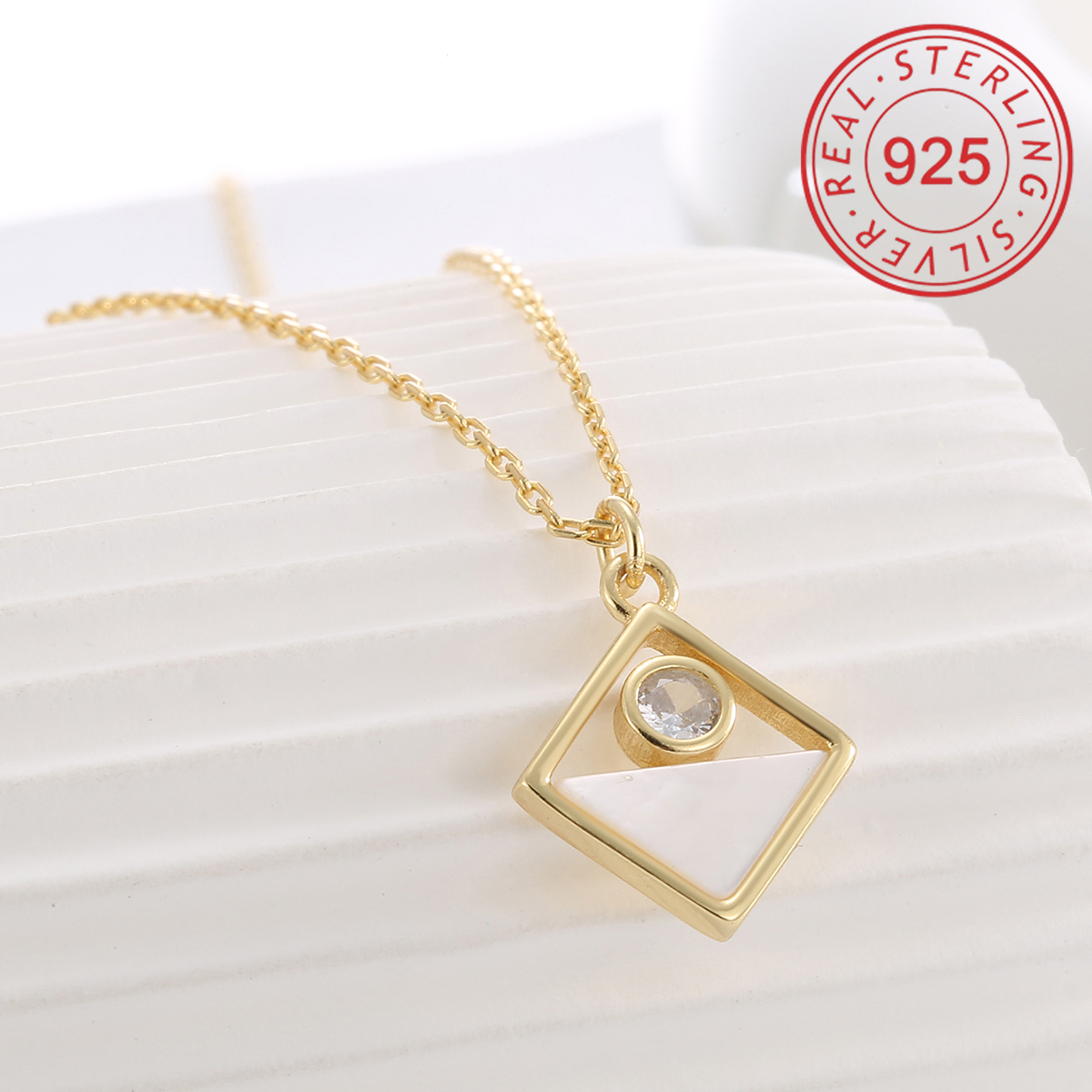 Sterling Silver 14K Gold Plated IG Style Simple Style Hollow Out Inlay Round Rhombus Shell Shell Zircon Pendant Necklace display picture 13