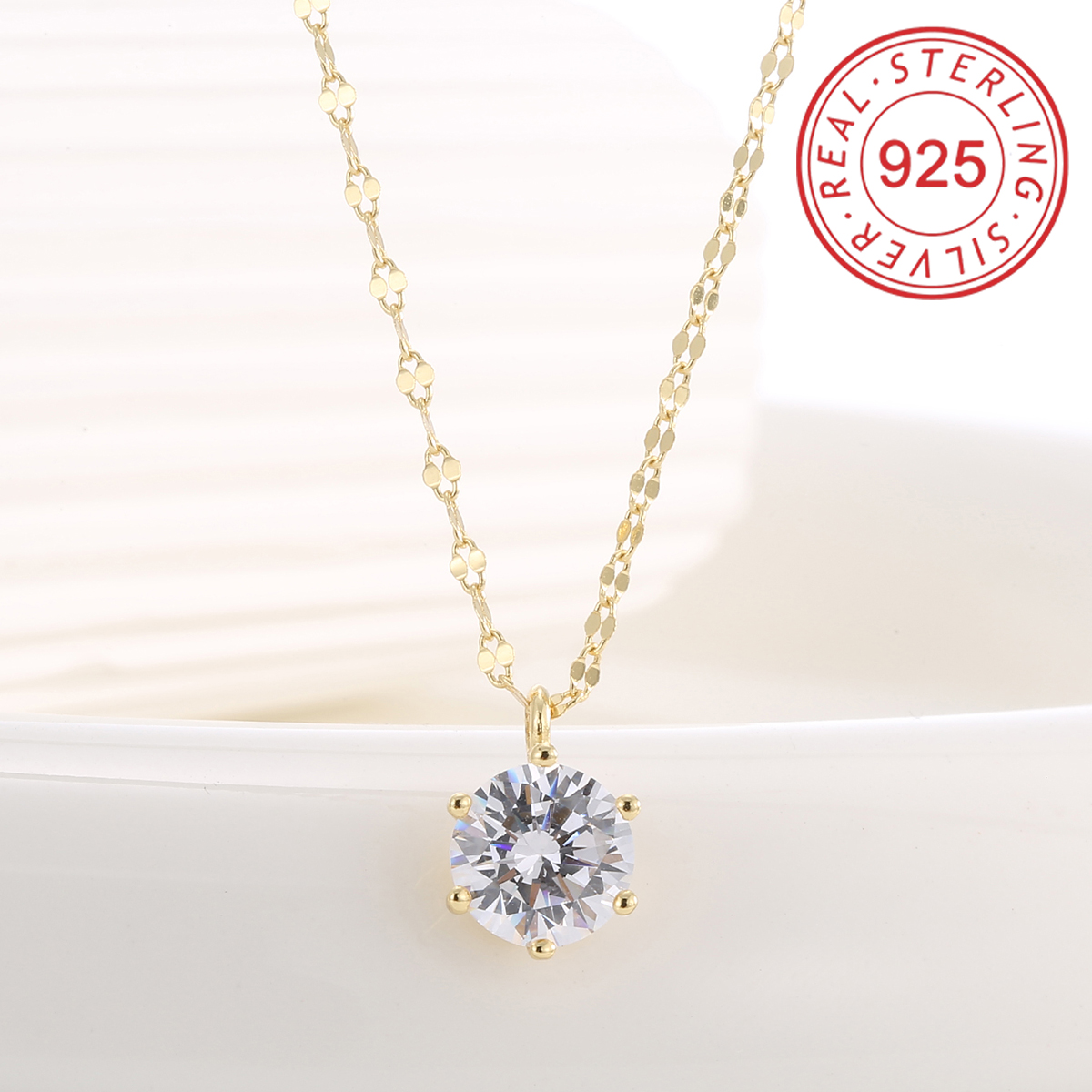 Sterling Silver 14K Gold Plated Simple Style Commute Inlay Circle Star Shell Zircon Pendant Necklace display picture 9