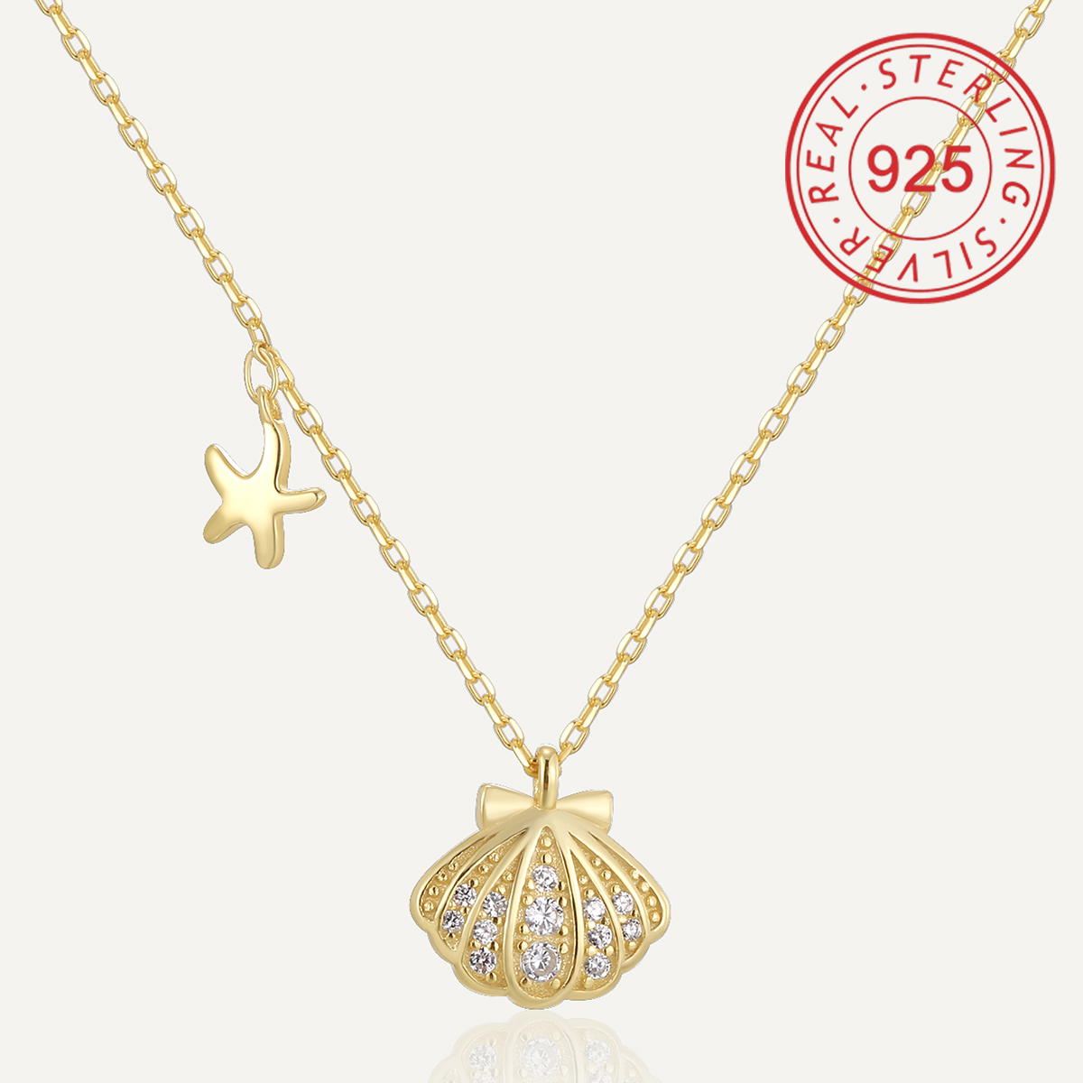 Sterling Silver 14K Gold Plated Simple Style Commute Inlay Circle Star Shell Zircon Pendant Necklace display picture 10