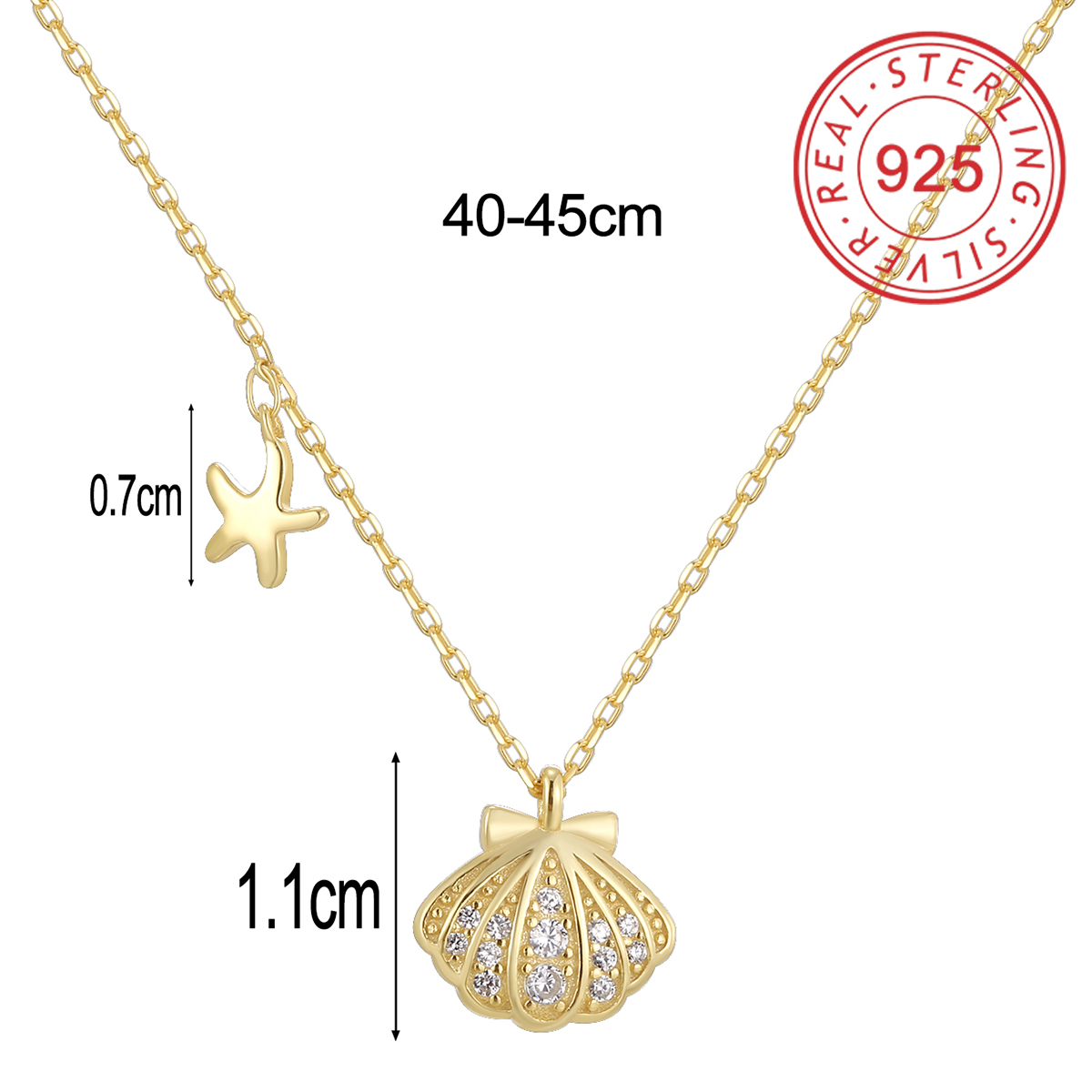 Sterling Silver 14K Gold Plated Simple Style Commute Inlay Circle Star Shell Zircon Pendant Necklace display picture 13