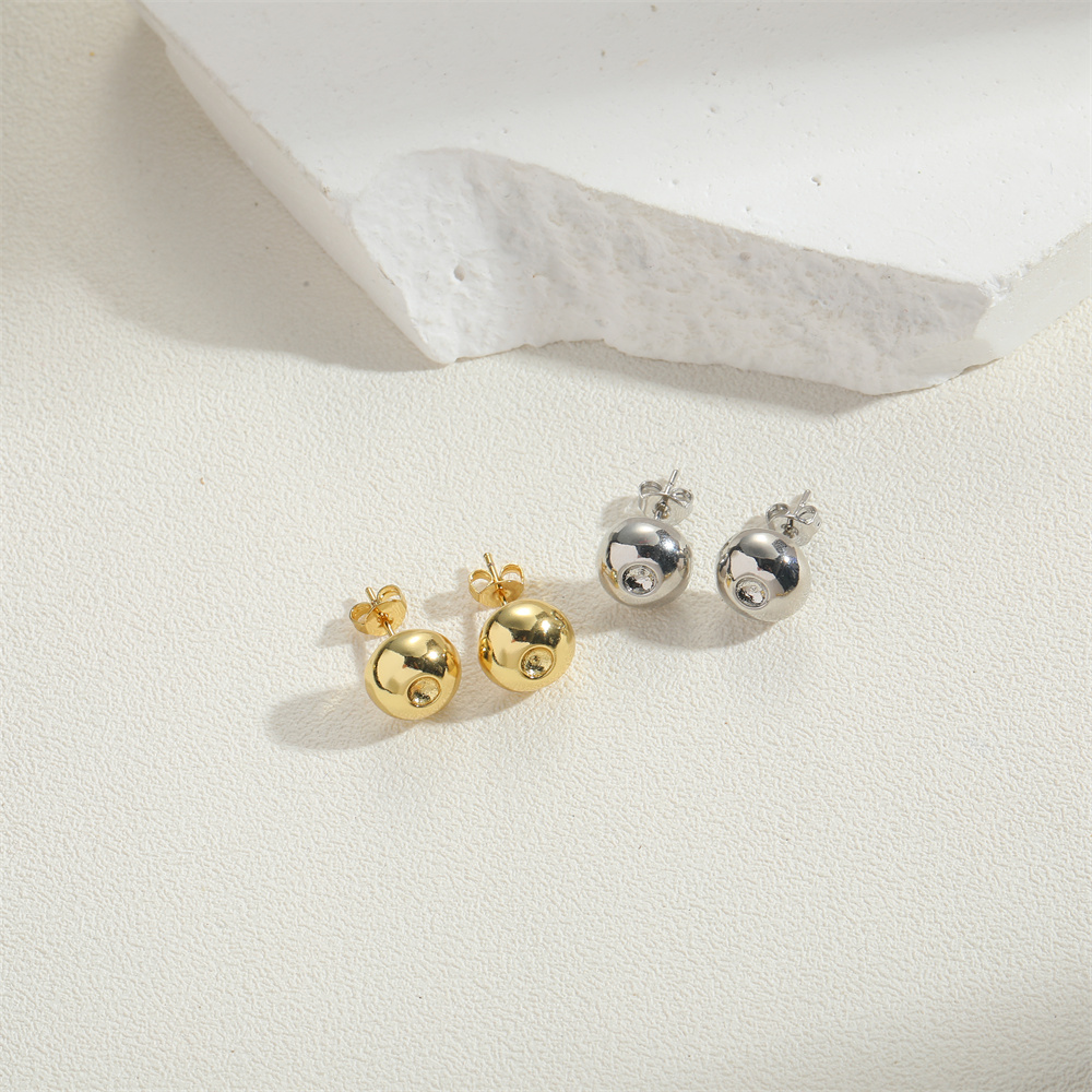 1 Pair Simple Style Solid Color Inlay Copper Zircon 14K Gold Plated Ear Studs display picture 8