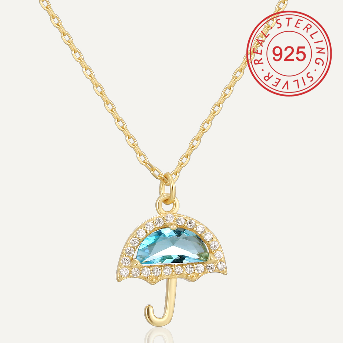 Sterling Silver 14K Gold Plated Simple Style Shiny Hollow Out Inlay Circle Star Umbrella Shell Zircon Pendant Necklace display picture 6