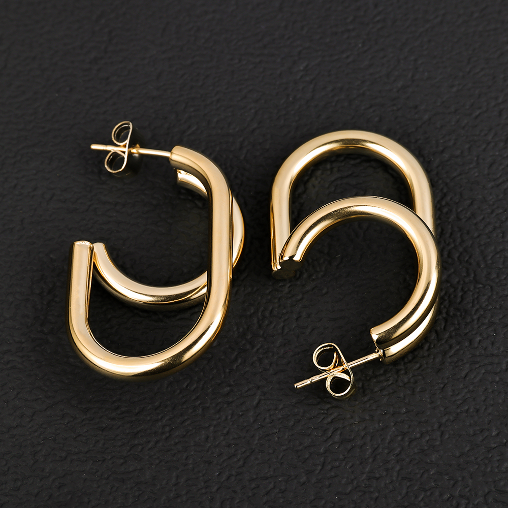 1 Pair Simple Style Geometric Polishing 201 Stainless Steel 18K Gold Plated Ear Studs display picture 35
