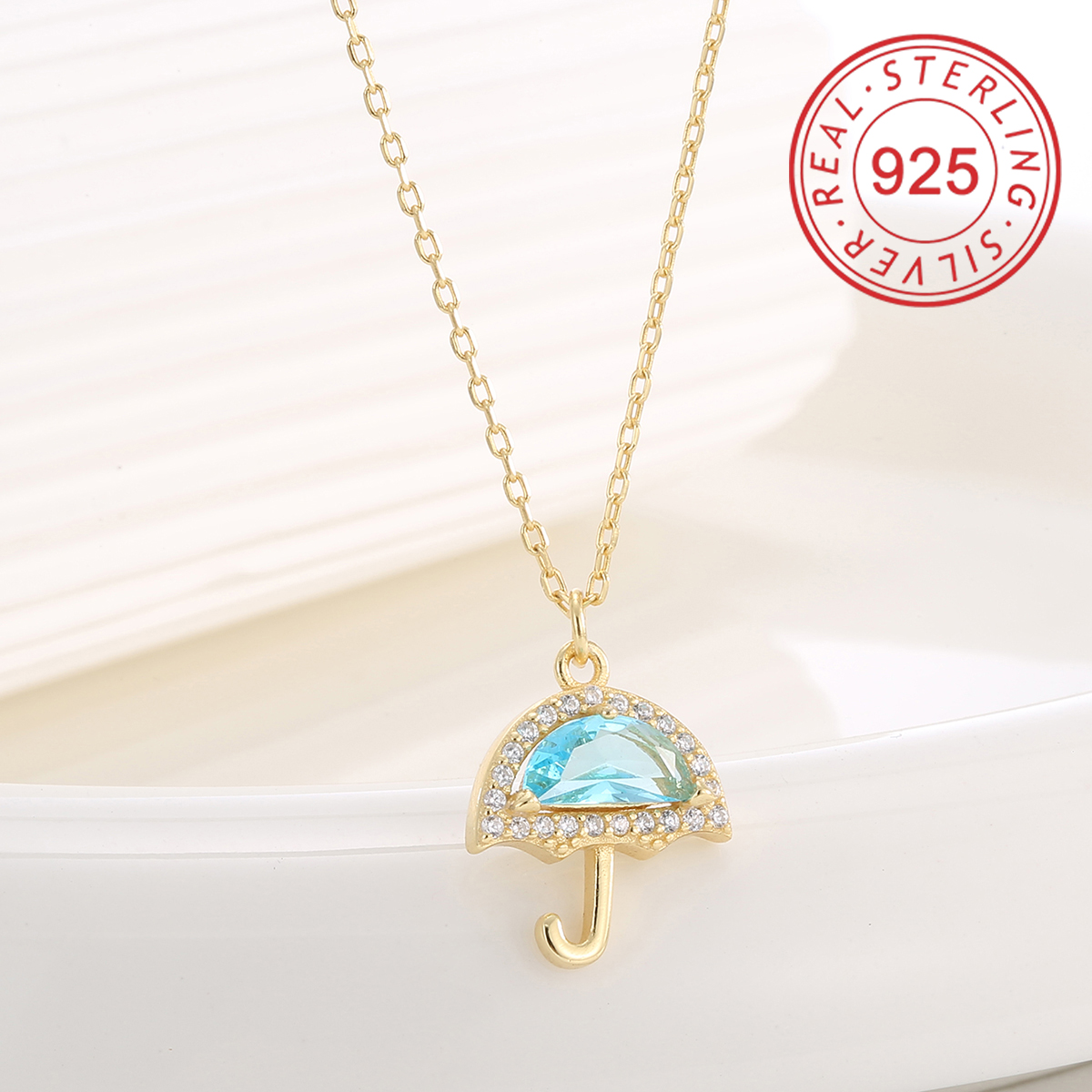 Sterling Silver 14K Gold Plated Simple Style Shiny Hollow Out Inlay Circle Star Umbrella Shell Zircon Pendant Necklace display picture 7