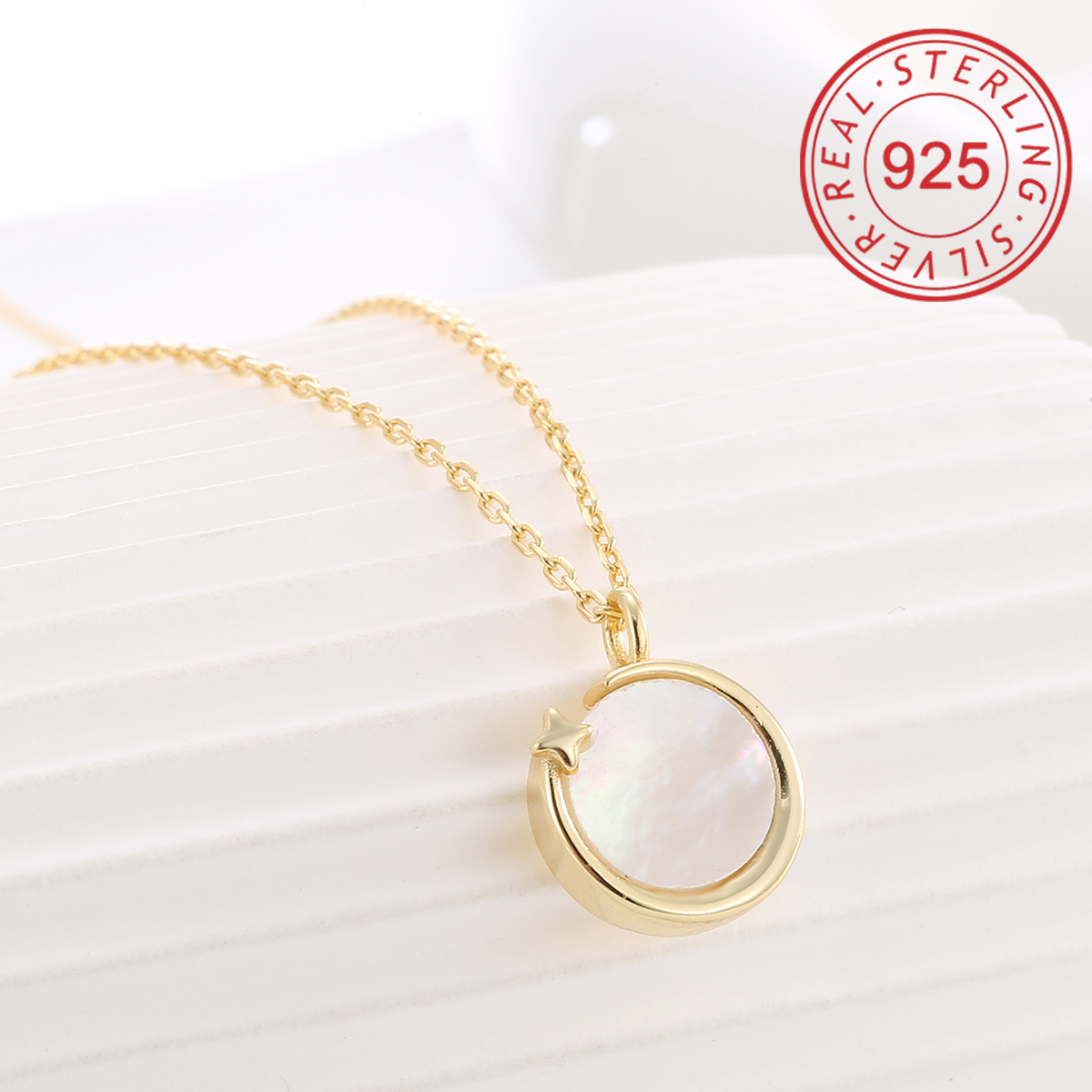 Sterling Silver 14K Gold Plated Simple Style Shiny Hollow Out Inlay Circle Star Umbrella Shell Zircon Pendant Necklace display picture 10