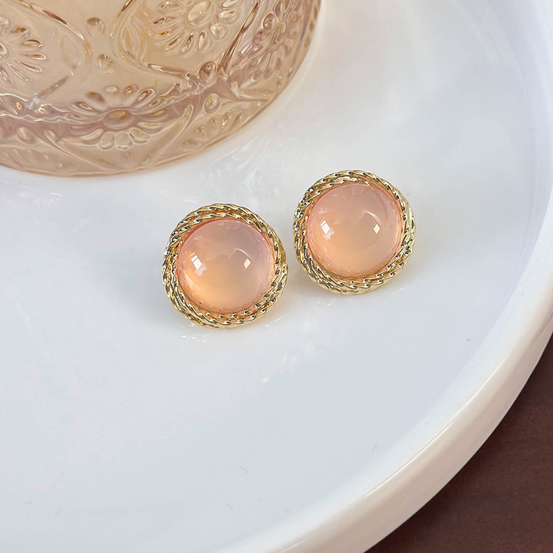 1 Pair IG Style Modern Style Classic Style Round Inlay Alloy Copper Glass Ear Studs display picture 4