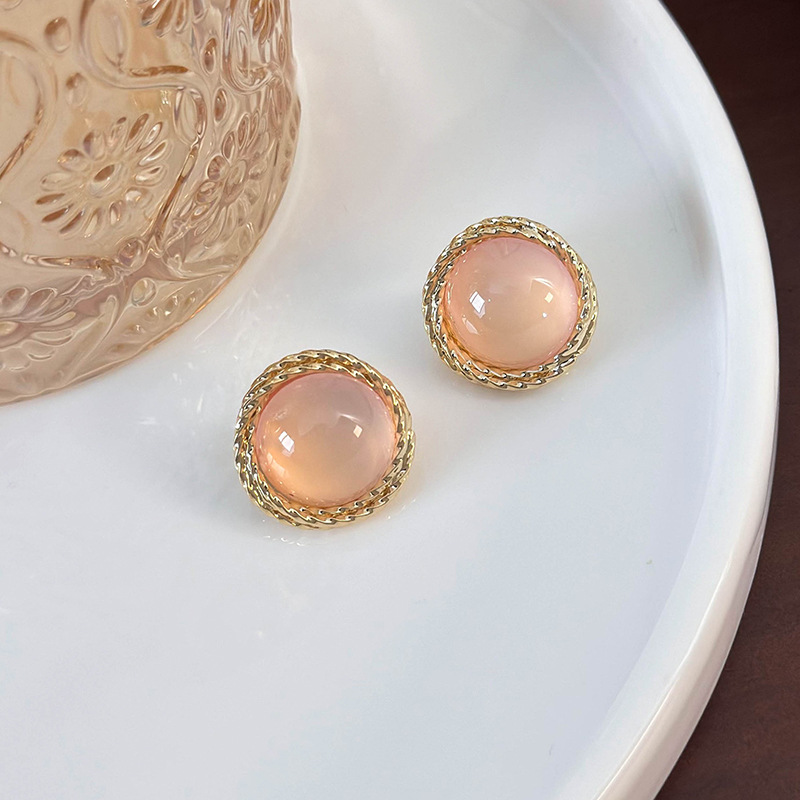1 Pair IG Style Modern Style Classic Style Round Inlay Alloy Copper Glass Ear Studs display picture 5