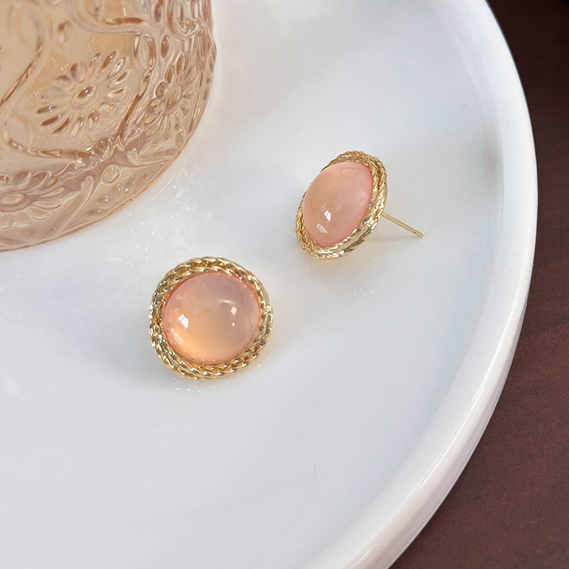 1 Pair IG Style Modern Style Classic Style Round Inlay Alloy Copper Glass Ear Studs display picture 7
