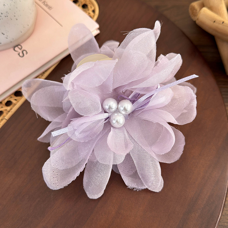 Women's Cute Lady Modern Style Flower Arylic Artificial Pearl Gauze Flowers Hair Claws display picture 6