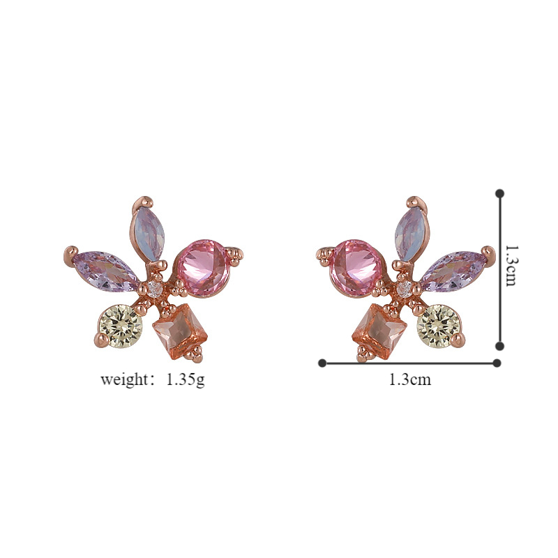 1 Pair Basic Modern Style Classic Style Flower Inlay Copper Zircon Ear Studs display picture 1