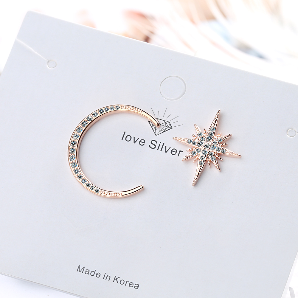 1 Pair Simple Style Shiny Star Moon Asymmetrical Inlay Copper Zircon Ear Studs display picture 2