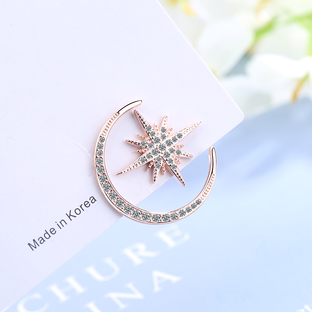 1 Pair Simple Style Shiny Star Moon Asymmetrical Inlay Copper Zircon Ear Studs display picture 3