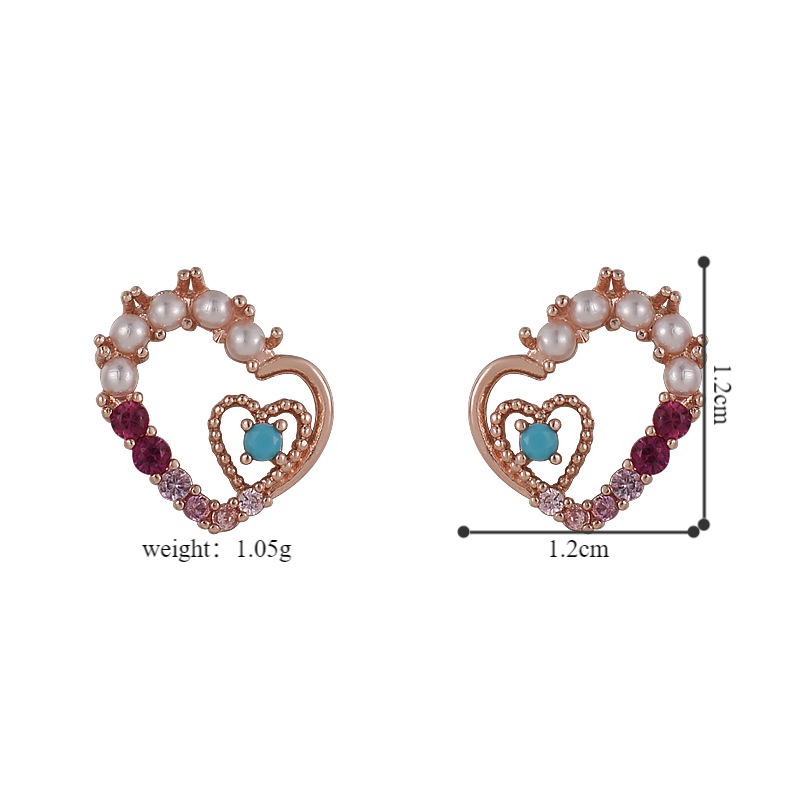 1 Pair Lady Simple Style Classic Style Heart Shape Inlay Copper Artificial Pearls Zircon Ear Studs display picture 1