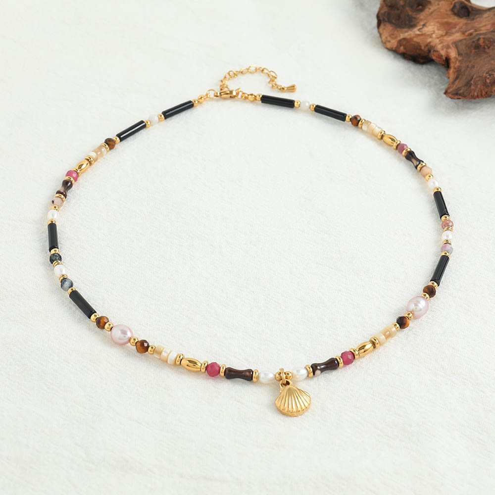 Vacation Sweet Classic Style Geometric Shell Natural Stone Freshwater Pearl Women's Pendant Necklace display picture 3