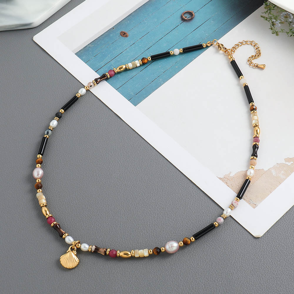 Vacation Sweet Classic Style Geometric Shell Natural Stone Freshwater Pearl Women's Pendant Necklace display picture 5