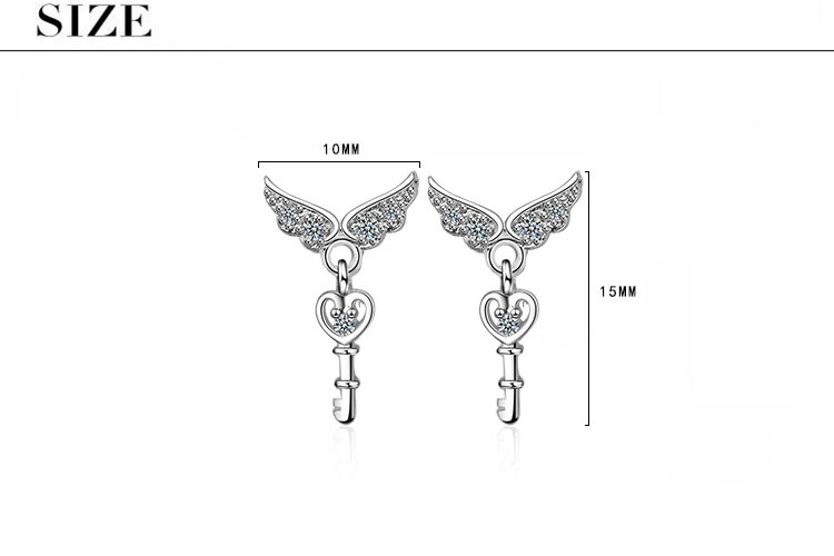 1 Piece IG Style Simple Style Heart Shape Wings Key Inlay Copper Zircon White Gold Plated Drop Earrings display picture 1