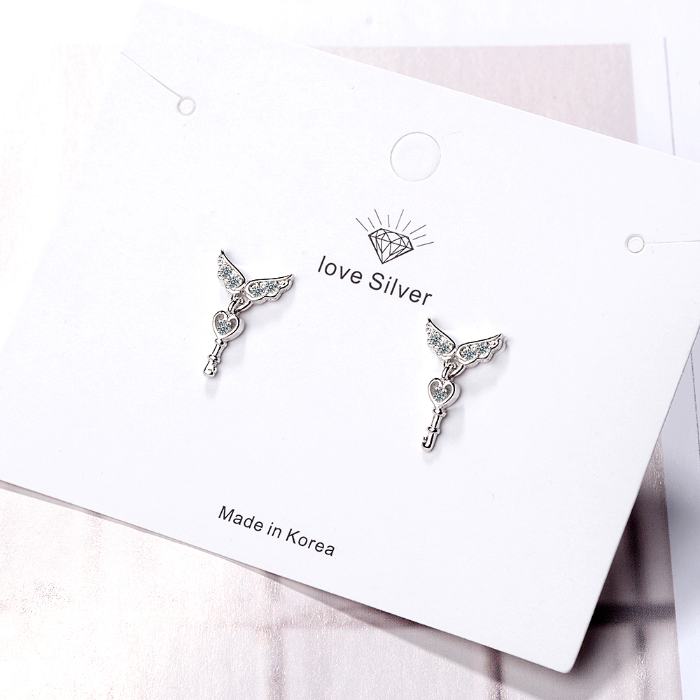 1 Piece IG Style Simple Style Heart Shape Wings Key Inlay Copper Zircon White Gold Plated Drop Earrings display picture 2