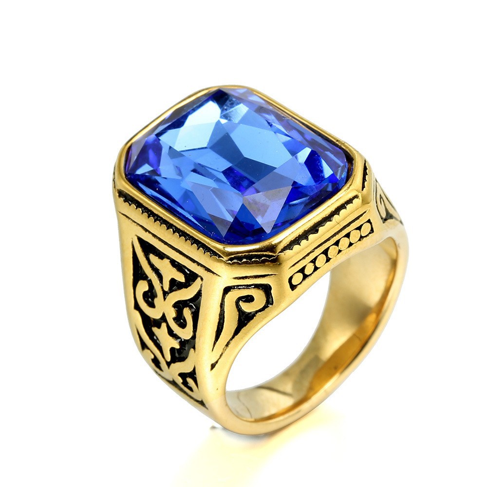 Hip-Hop Square 304 Stainless Steel Gem 18K Gold Plated Unisex Rings display picture 2