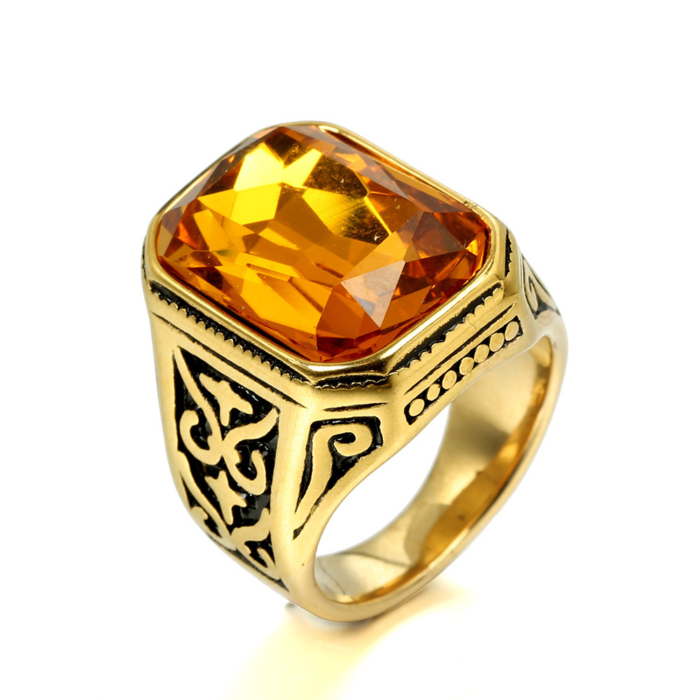Hip-Hop Square 304 Stainless Steel Gem 18K Gold Plated Unisex Rings display picture 4