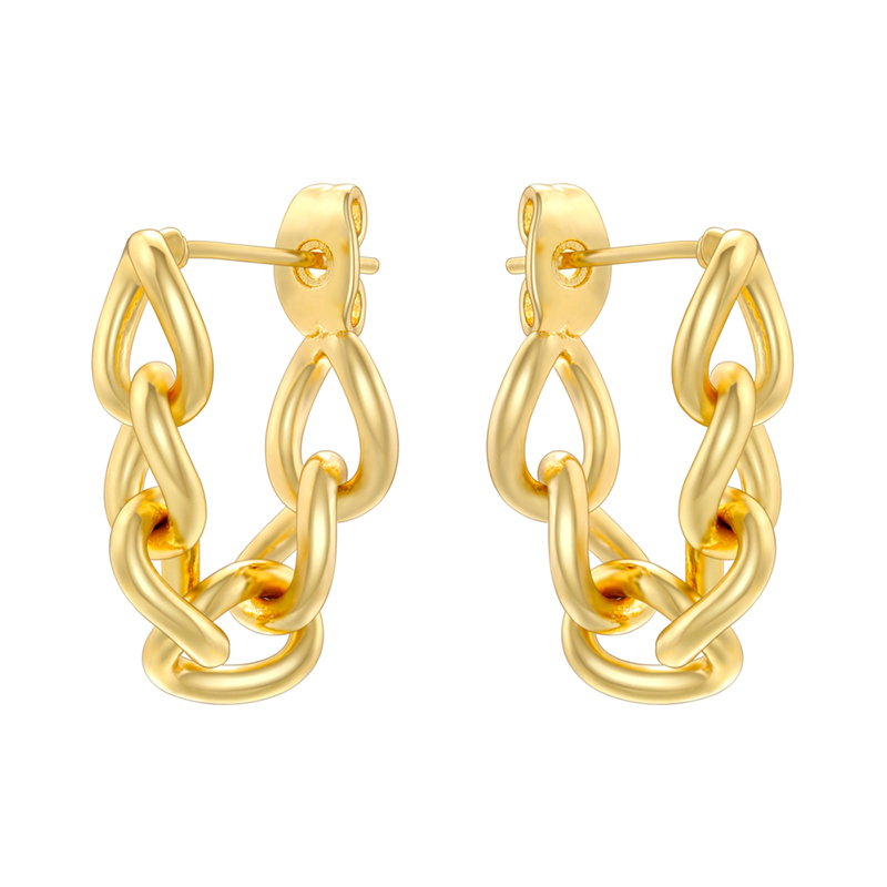 1 Pair Vintage Style Simple Style Chain Copper 18K Gold Plated Hoop Earrings display picture 2