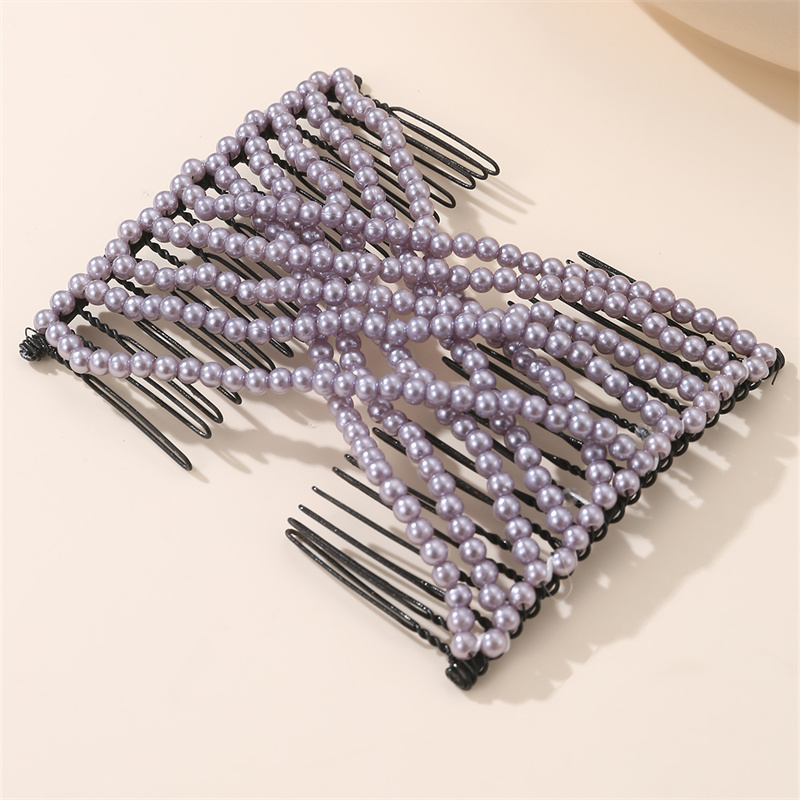 Women's Casual Simple Style Round Artificial Pearl Plastic Resin Beaded Insert Comb display picture 16