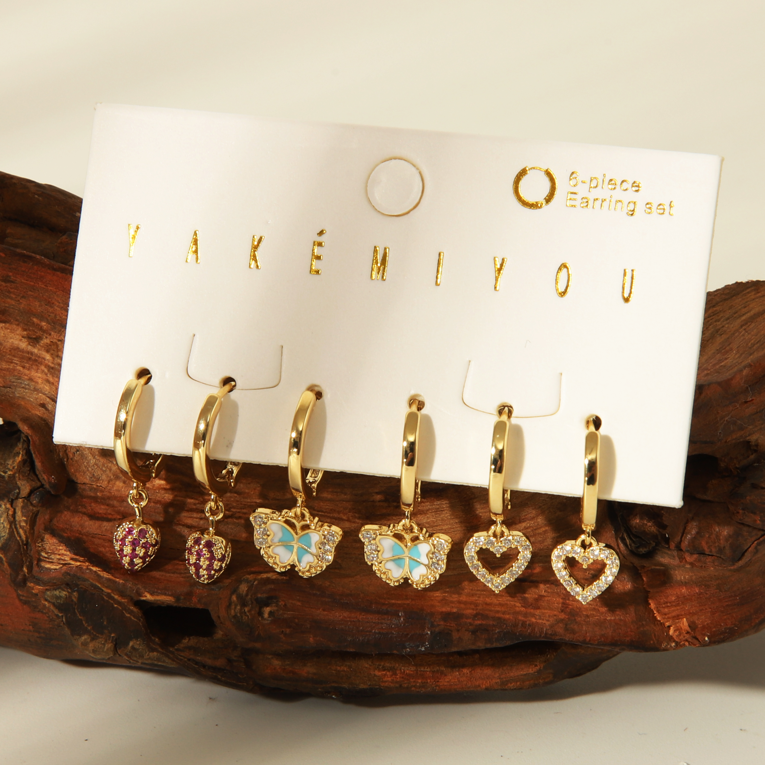 1 Set Yakemiyou Casual Heart Shape Flower Butterfly Enamel Hollow Out Inlay Copper Zircon 14K Gold Plated Drop Earrings display picture 3