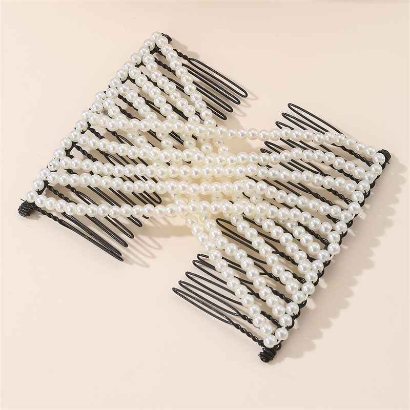 Women's Casual Simple Style Round Artificial Pearl Plastic Resin Beaded Insert Comb display picture 5