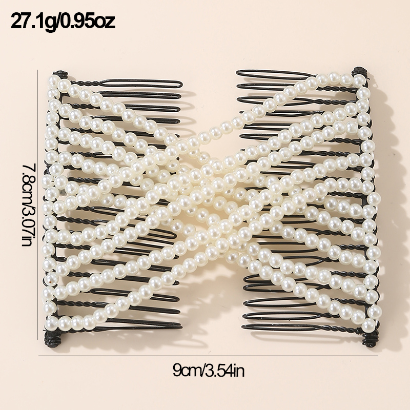 Women's Casual Simple Style Round Artificial Pearl Plastic Resin Beaded Insert Comb display picture 9